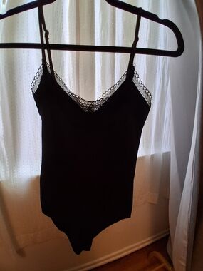 stradivarius Black Lace-Trim Bodysuit